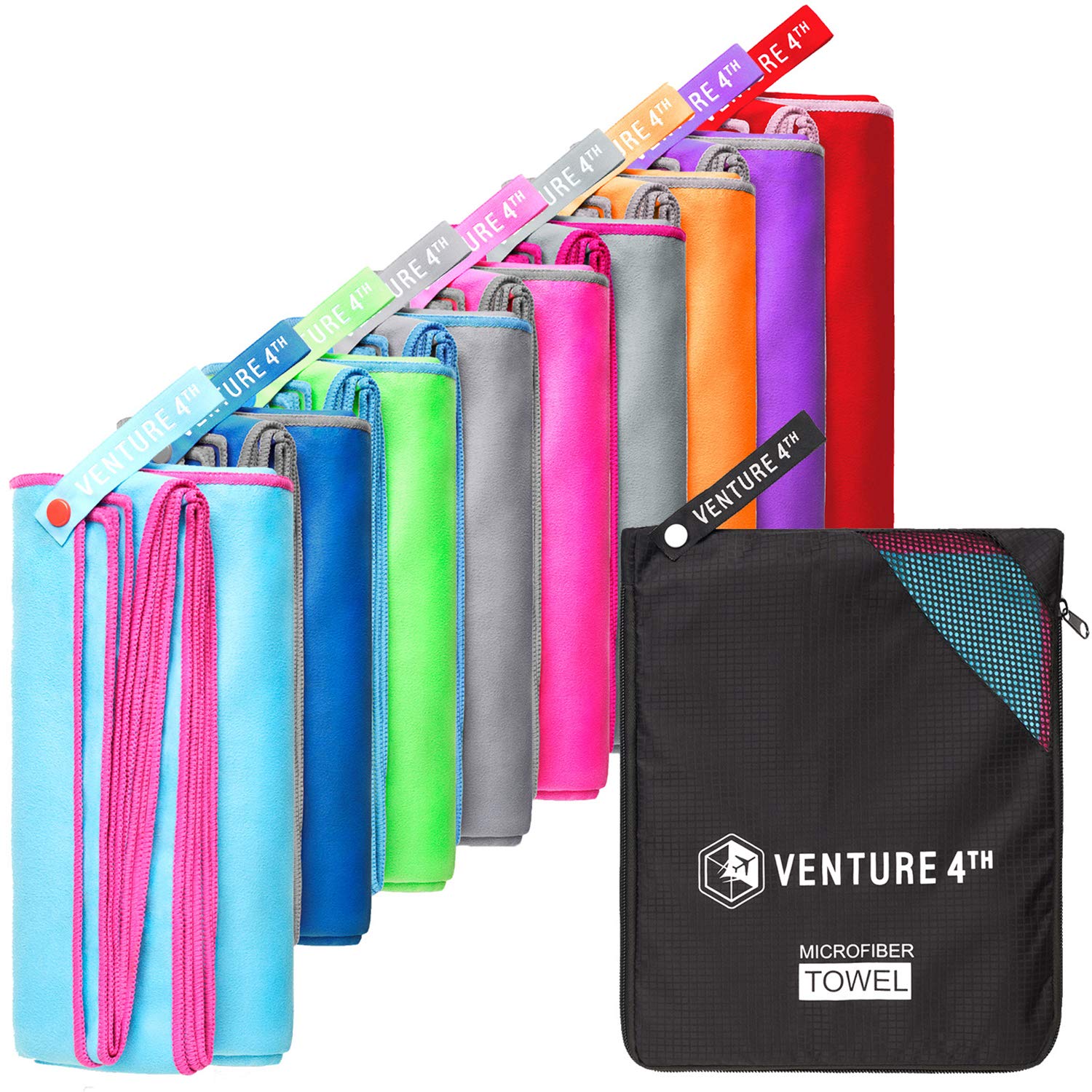 VENTURE 4TH Quick Dry Travel Towel - Fast Drying Ultra Soft Microfiber Towels - Essential for Camping, Backpacking, Yoga, Swimming, Gym, Sports and Beach - 3 Compact Sizes