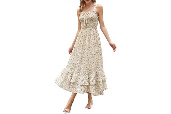 GRACE KARIN Women's 2026 Summer Floral Boho Dress Square Neck Strapped Swing A Line Sundress Beach Long Maxi Outfits