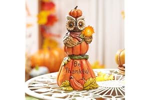 TERESA'S COLLECTIONS Outdoor Fall Decor for Garden Statues, Autumn Pumpkin Decor Owl & Sunflower with Solar Lights for Outside, Harvest Resin Fall Decorations for Home Yard, Thanksgiving Gifts, 10.4"