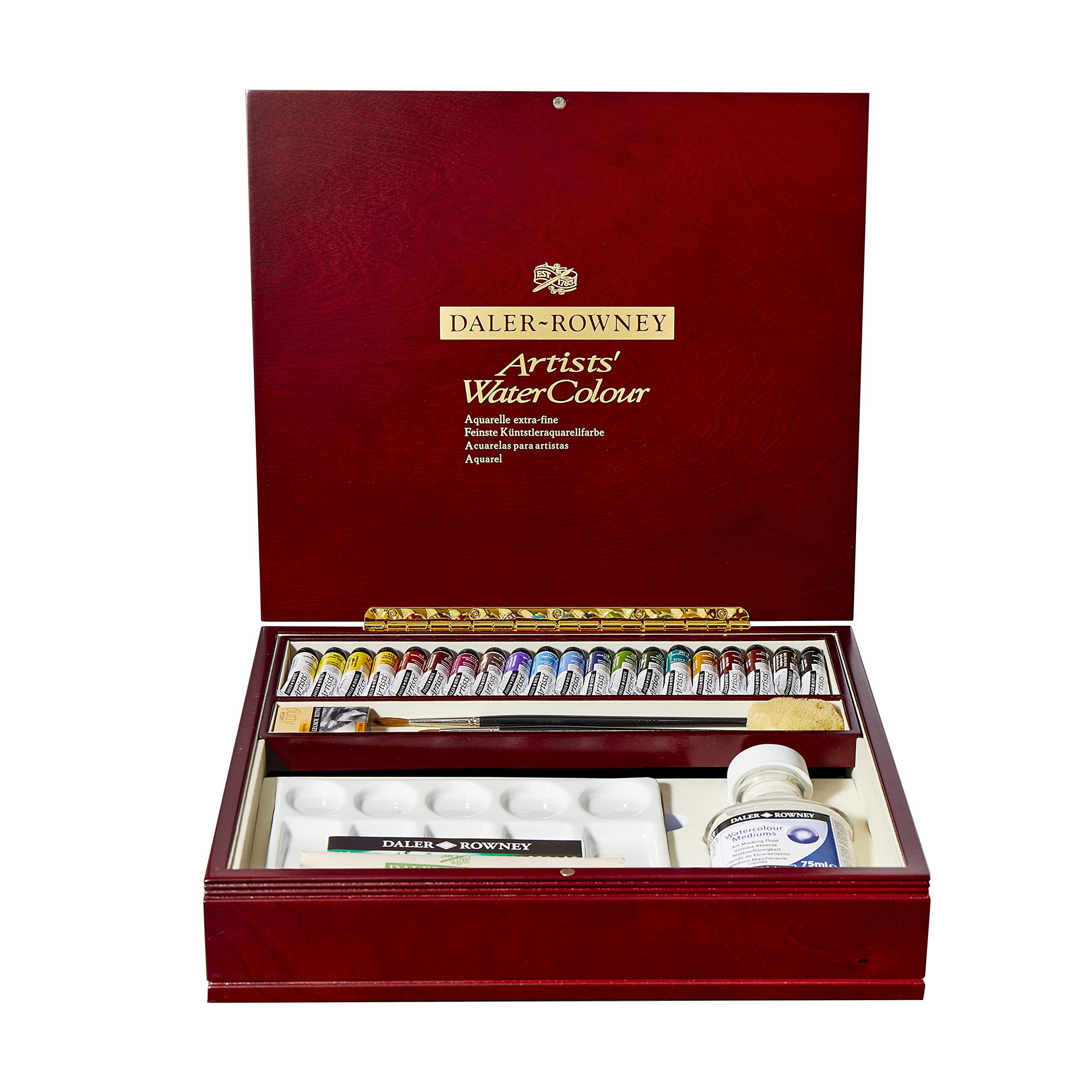 Daler-Rowney Artists' Luxury Large Watercolour Box Set, 20 Assorted Colours x 5ml Tube, Complete Professional Watercolour Set, For Professional Artists
