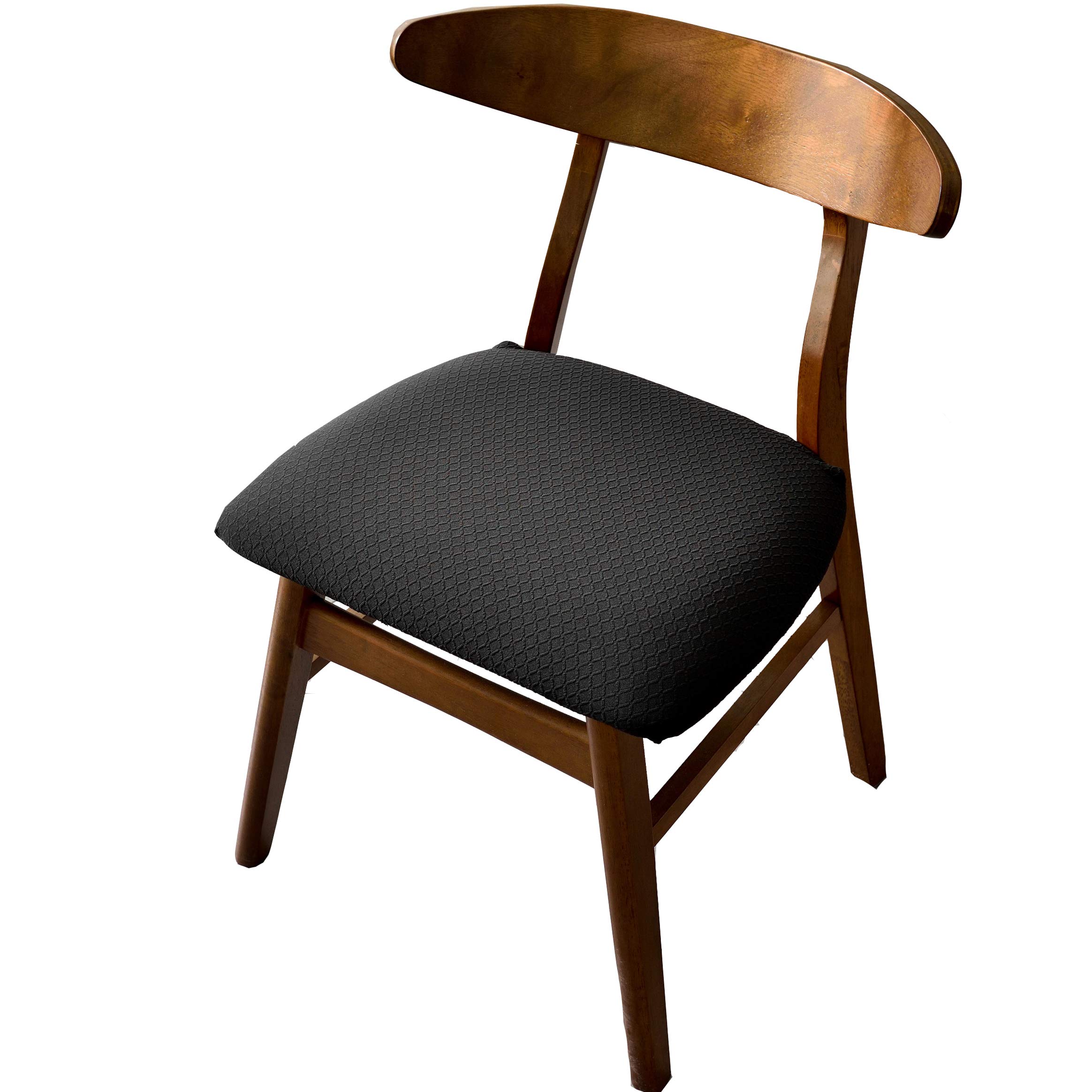 TEERFU Stretch Spandex Jacquard Dining Room Chair Seat Covers, Removable Washable Dinning Chair Seat Cushion Slipcovers - Set of 4, Black