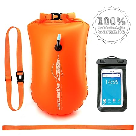 Fox & Fish Schwimmboje & Trockensack inkl. GRATIS Handyhülle — Sicherheit beim Schwimmen, Open Water und Triathlon. Wertgegen