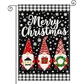 HOMETITUTE Merry Christmas Garden Flag 12x18 Inch Gnome Garden Flags Burlap Double-Sided with Lantern Gift and Snowflake Tree Seasonal Decoration Banner Winter Holiday Flag for Yard Lawn Decoration