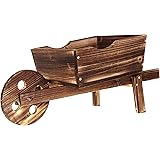 RELAX4LIFE Fioriera Da Esterno A Forma Di Carrello/Carriola, Decorazione Da Giardino Con Manico, Ruota E 9 Accessori A Calamita, Patio, Cortile E Balcone (69,5 X 26 X 29,5 Cm, Naturale