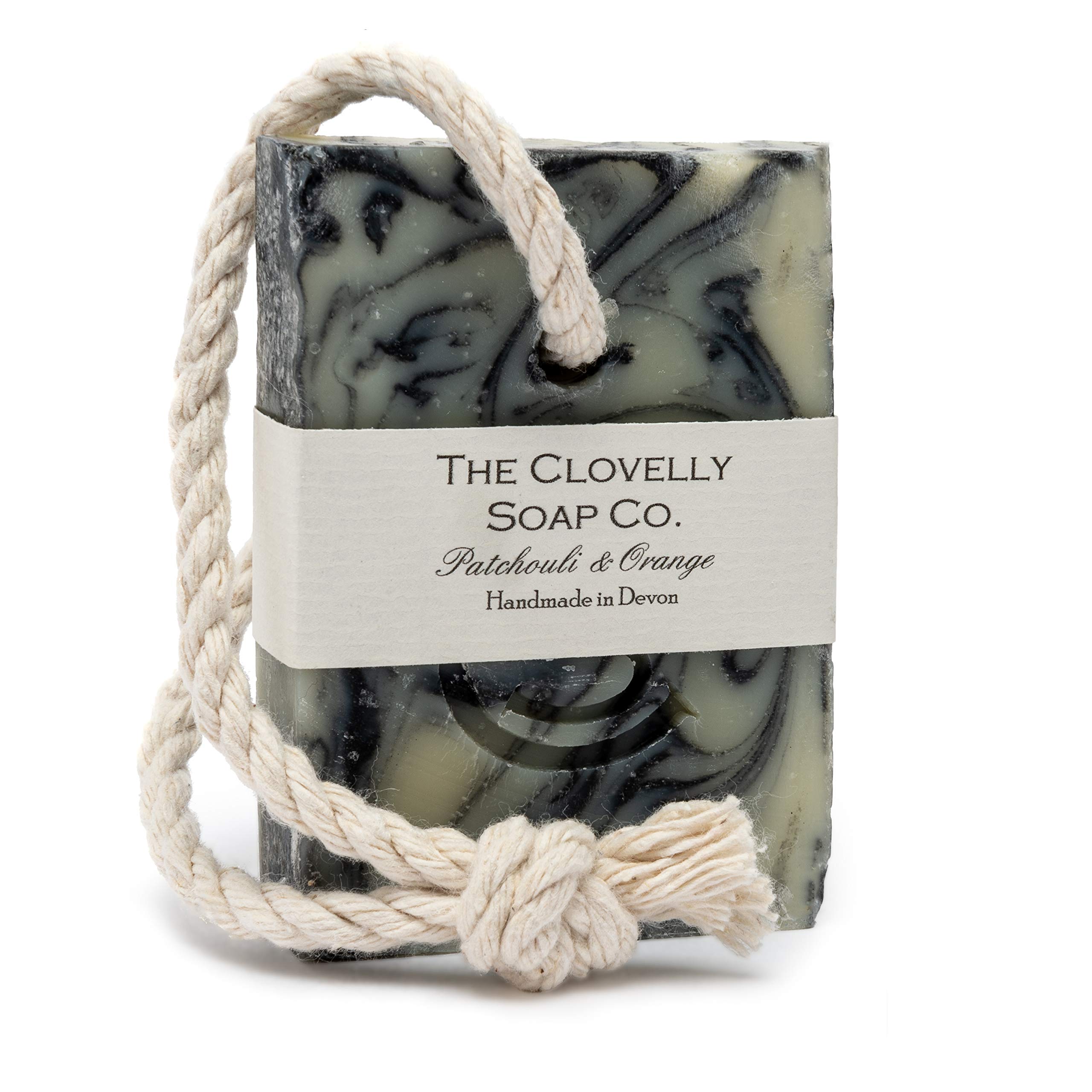 Clovelly Soap Co Natural Handmade Soap on a rope Bar (Patchouli & Orange, 100g) For all skin types.
