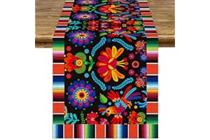 WIOOFFEN Linen Mexican Fiesta Table Runner Decoration 72×13inch Long Cinco De Mayo Dia De Los Muertos Runners Farmhouse Rustic Runner Day of The Dead Decor and Supplies for Kitchen Dining Home Table Decoration