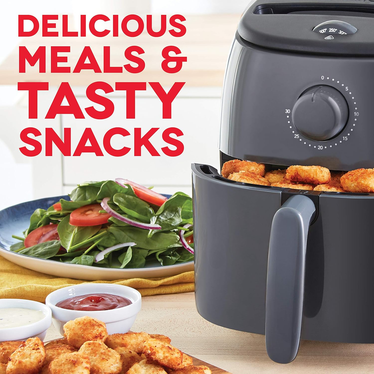 Dash DCAF200GBBK02 Tasti Crisp Electric Air Fryer Oven Cooker with Temperature Control, Non-stick Fry Basket, Recipe Guide + Auto Shut Off Feature, 1000-Watt, 2.6Qt, Black: Kitchen & Dining