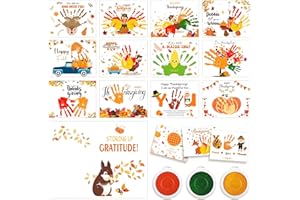 Motipuns 32 Pcs Fall Thanksgiving Handprint Craft Kit with 3 Fall Handprint Ink Pad DIY Greeting Cards Funny Pumpkin Turkey Thank You Card for Thanksgiving Activities Home Art Project