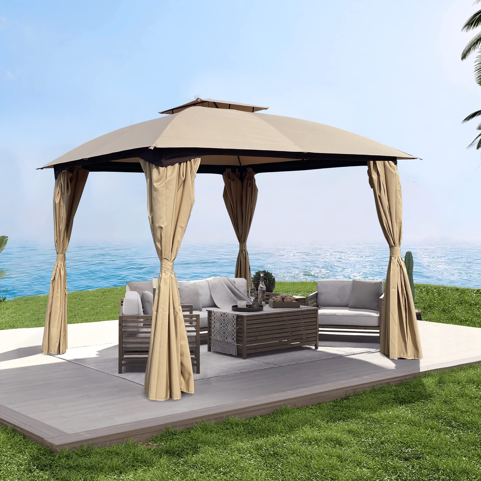 Photo 1 of Ajikgn 10x10 Ft Outdoor Patio Garden Gazebo Canopy, Outdoor Shading, Gazebo Tent with Curtains