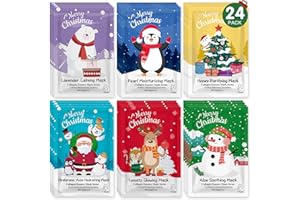 KONEUK 24 Pack Christmas Facial Masks for Stocking Stuffers, Hydrating Sheet Face Masks Skincare, Bulk Facial Masks Set for Women Skin Care, Christmas Gifts for Women