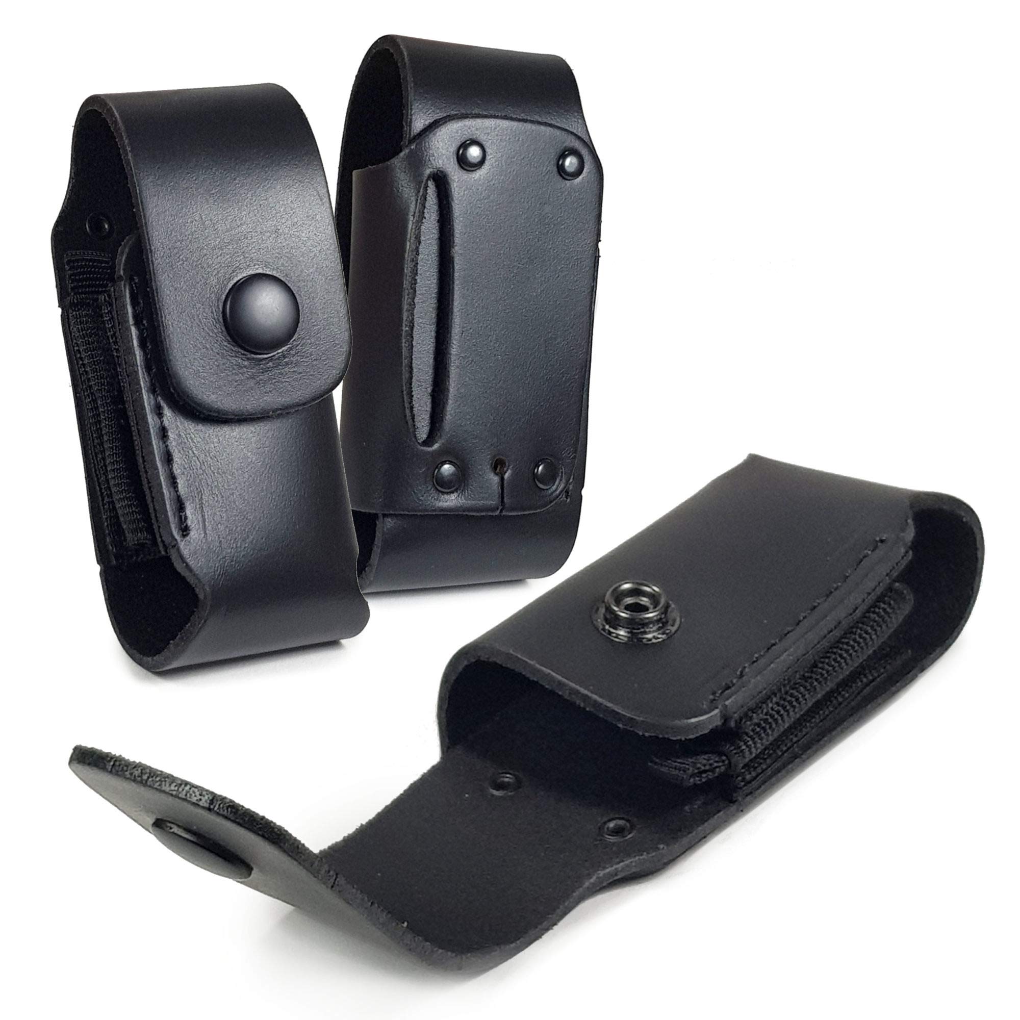 TUFF LUV Leather Case Sheath Pouch & Elastic Side Pouch [Compatible With] Leatherman Wave WP650 / Wave Plus - Black
