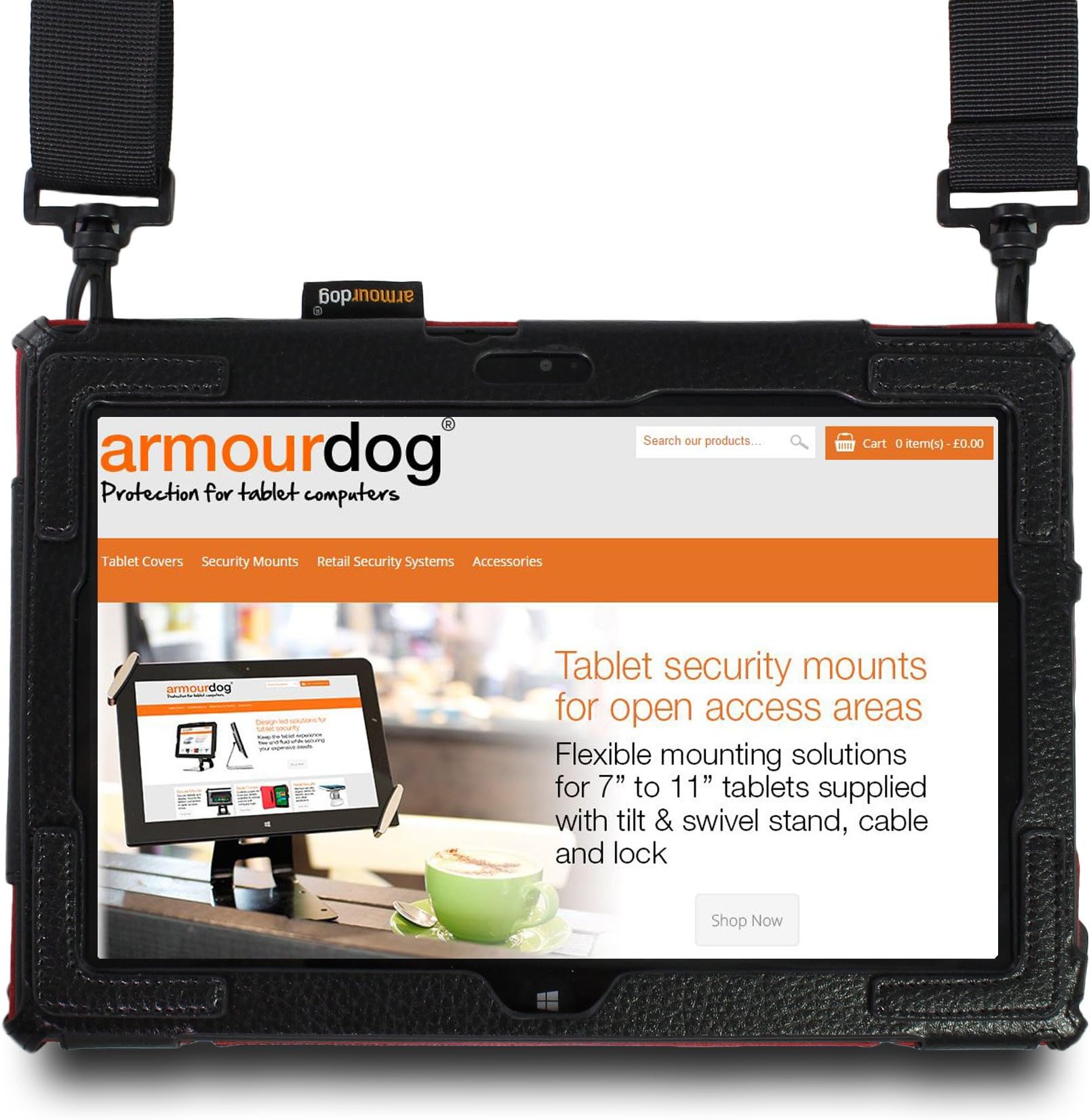 armourdog® protective cover/case with hand and shoulder straps for Lenovo ThinkPad 10 generation 2 tablet. Designed for retail, healthcare, utilities, restaurants, hospitality 'meet and greet' roles.