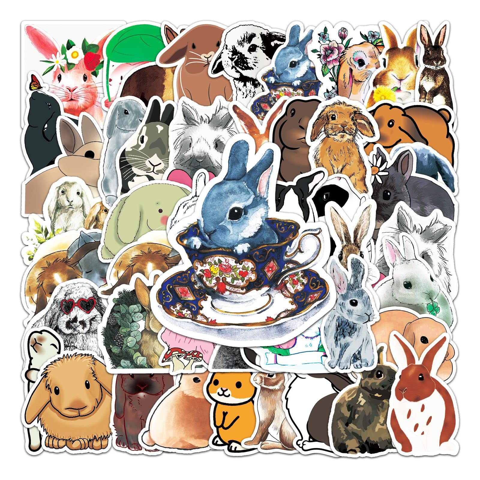 50Pcs Rabbit Stickers Laptop Car Scrapbook Phone Skateboard Suitcase Luggage Bike Bunny Stickers Vinyl Waterproof Aesthetic Personalised Stickers for Teens Boys Girls Adults Children