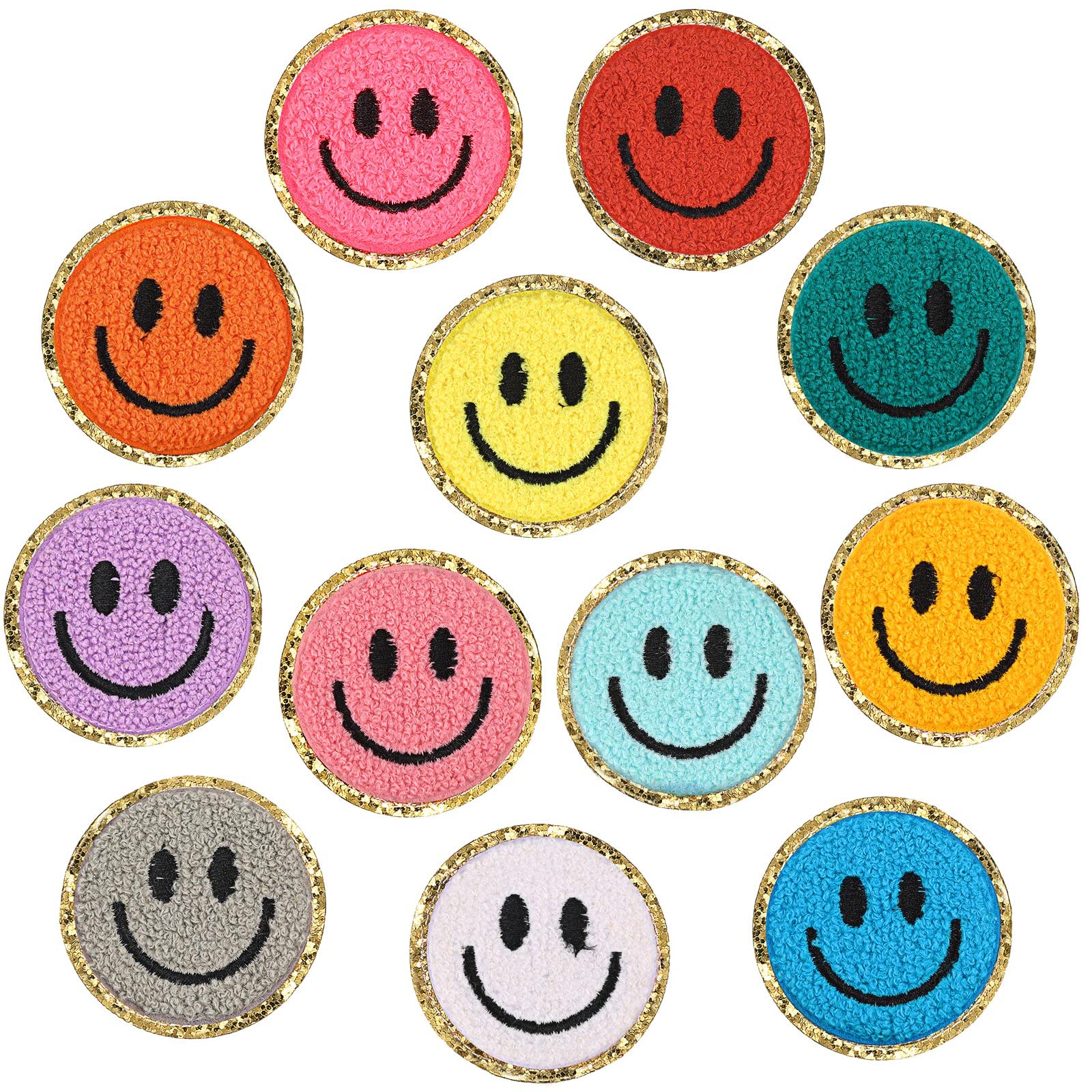 Photo 1 of 12 Pcs Smile Face Iron On Patches Happy Face Chenille Patches for Clothes Dress Jackets Hats Cute Embroidery DIY Craft Applique(2.8 Inch)