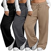 Velvelhall 3 Pack Women's Plus Size Wide Leg Pants Drawstring Lounge Pants with Pockets Loose Yoga Sweatpants Casual Jogger