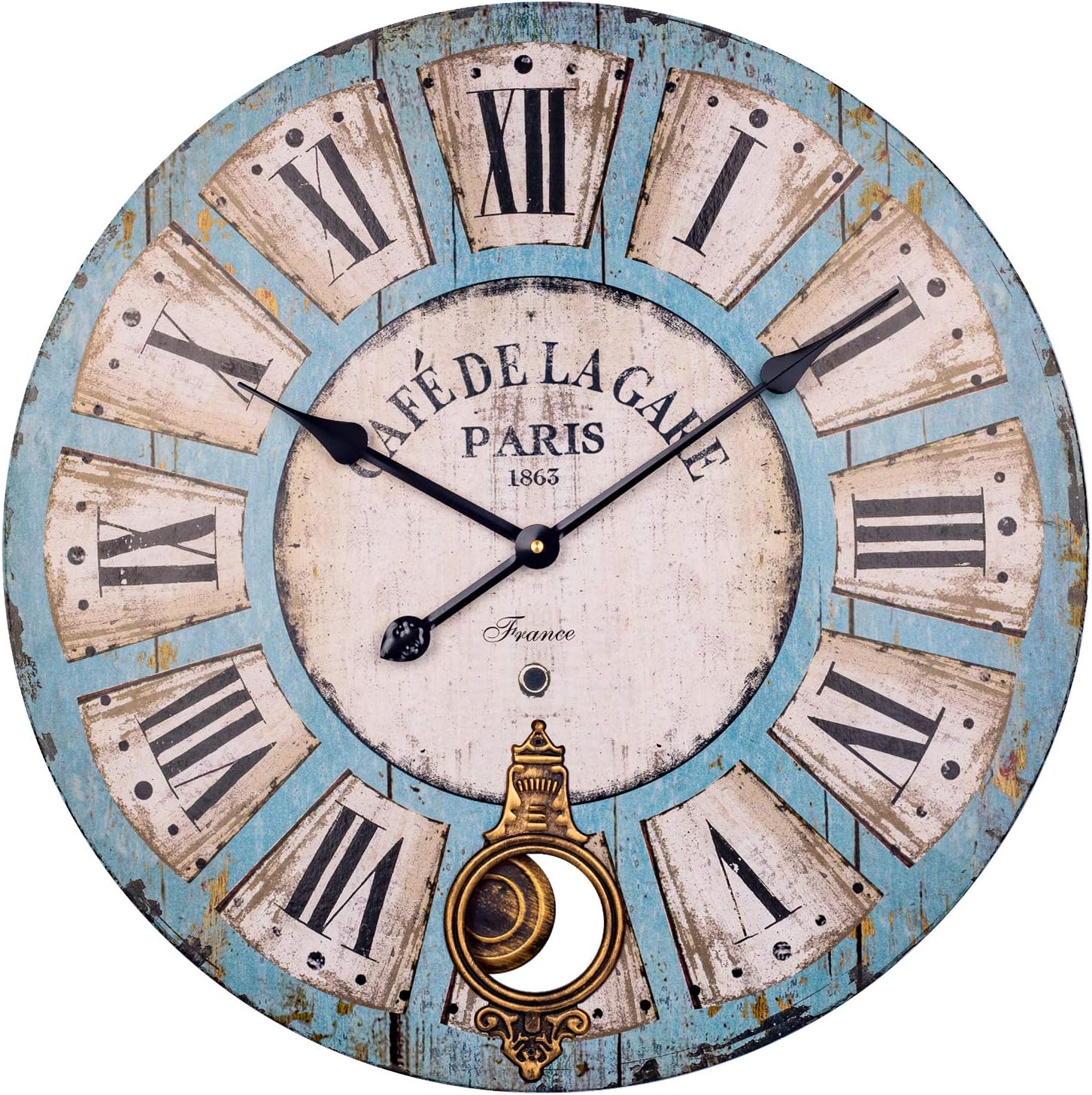 Pendulum Wall Clock, 24Inch Large Vintage Paris Decorative