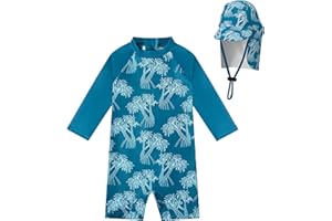 weVSwe UPF 50+ Toddler Boy Girl Swimsuit, One Piece Rash Guard UV Protection, Infant Swimwear Adjustable Sun Hat 0-3 Years