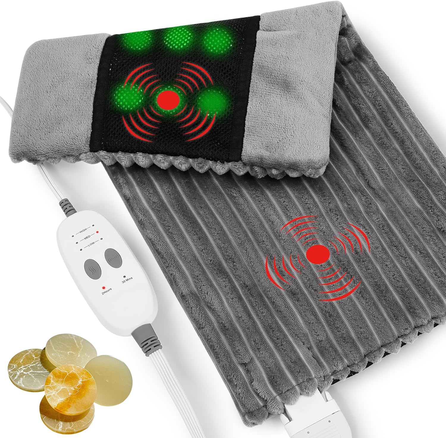 Photo 1 of Dowin Far Infrared Heating Pad - Natural Jade Vibrating Massaging Weighted Heating Pad for Neck and Shoulders, Electric Heat Pad with 3 Heating Levels & 3 Vibrating Settings, 6.3lbs 20" x 24"