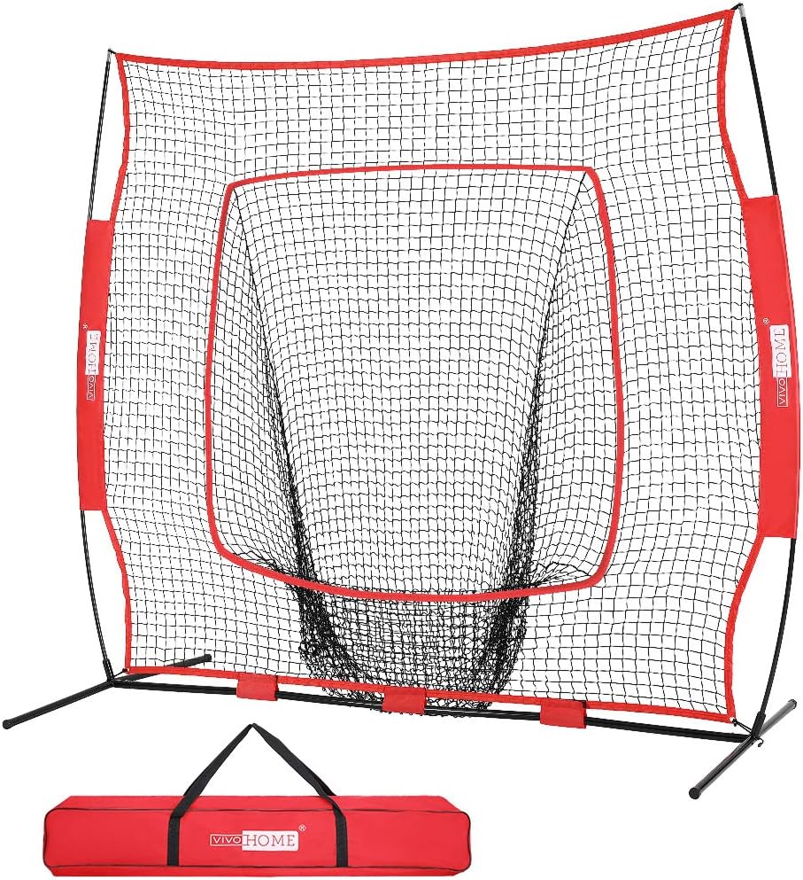 VIVOHOME 7 x 7 Feet Baseball Backstop Softball Practice Net with Strike Zone Target and Carry Bag for Batting Hitting and Pitching
