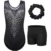BAOHULU Gymnastics Leotards for Girls Sequins Mesh Spliced Dance Activewear with Matching Shorts