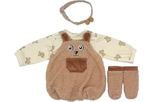 NOXOMALL 18-22 inch Baby Doll Clothes - 4 Piece Bear Rompers with Top, Headband and Socks Set for Reborn Baby Doll Boy and Girl (Dolls Not Included)