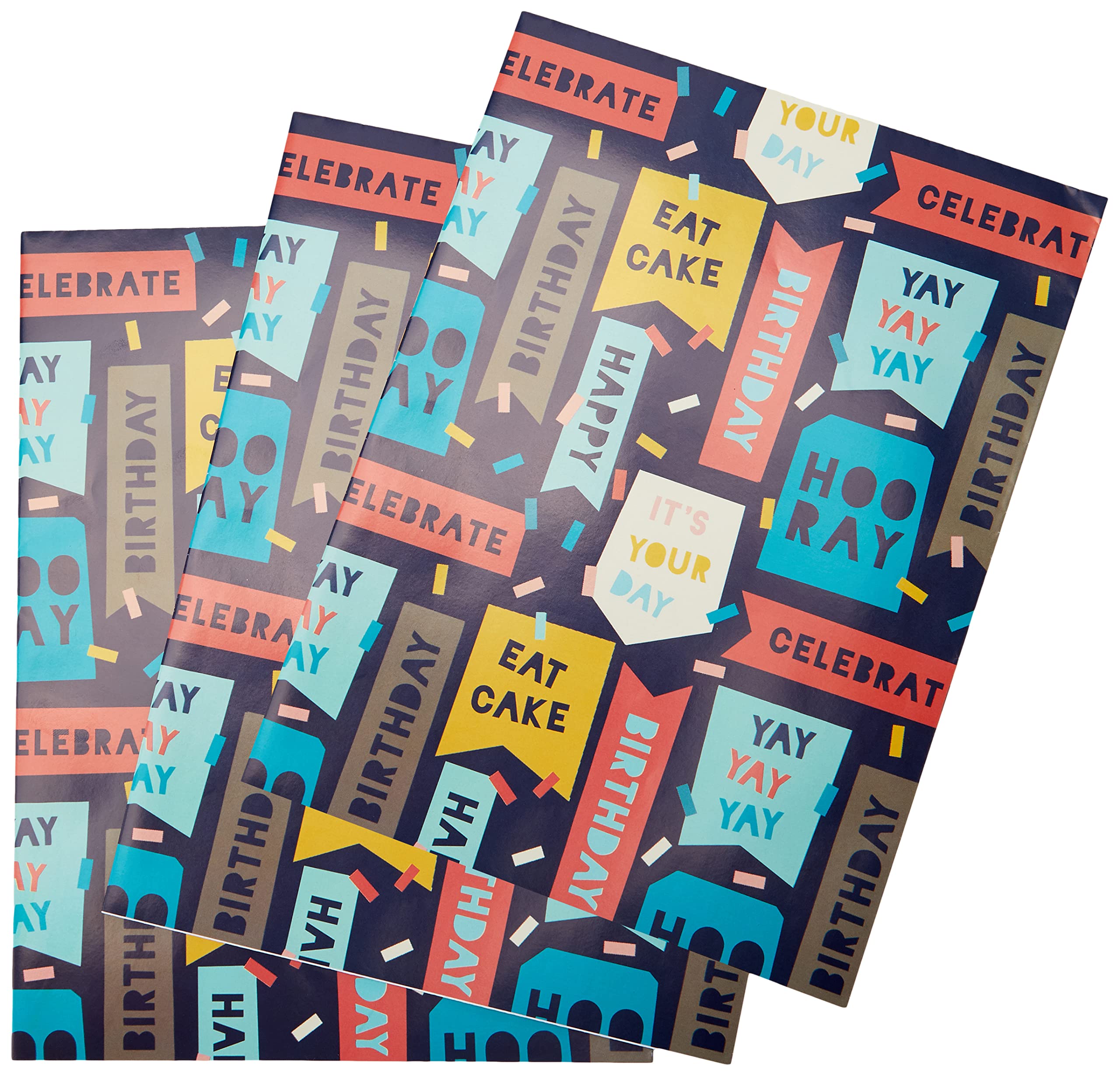 Hallmark Birthday Gift Wrap and Tag Bundle - 4 Paper Sheets and 4 Gift Tags in 1 Jazzy Themed Design