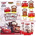 Disney Pixar Cars Candy Individually Wrapped Lollipop Rings, Lightning McQueen and Mater Decorated Suckers, Birthday Party Favors, 18 Count