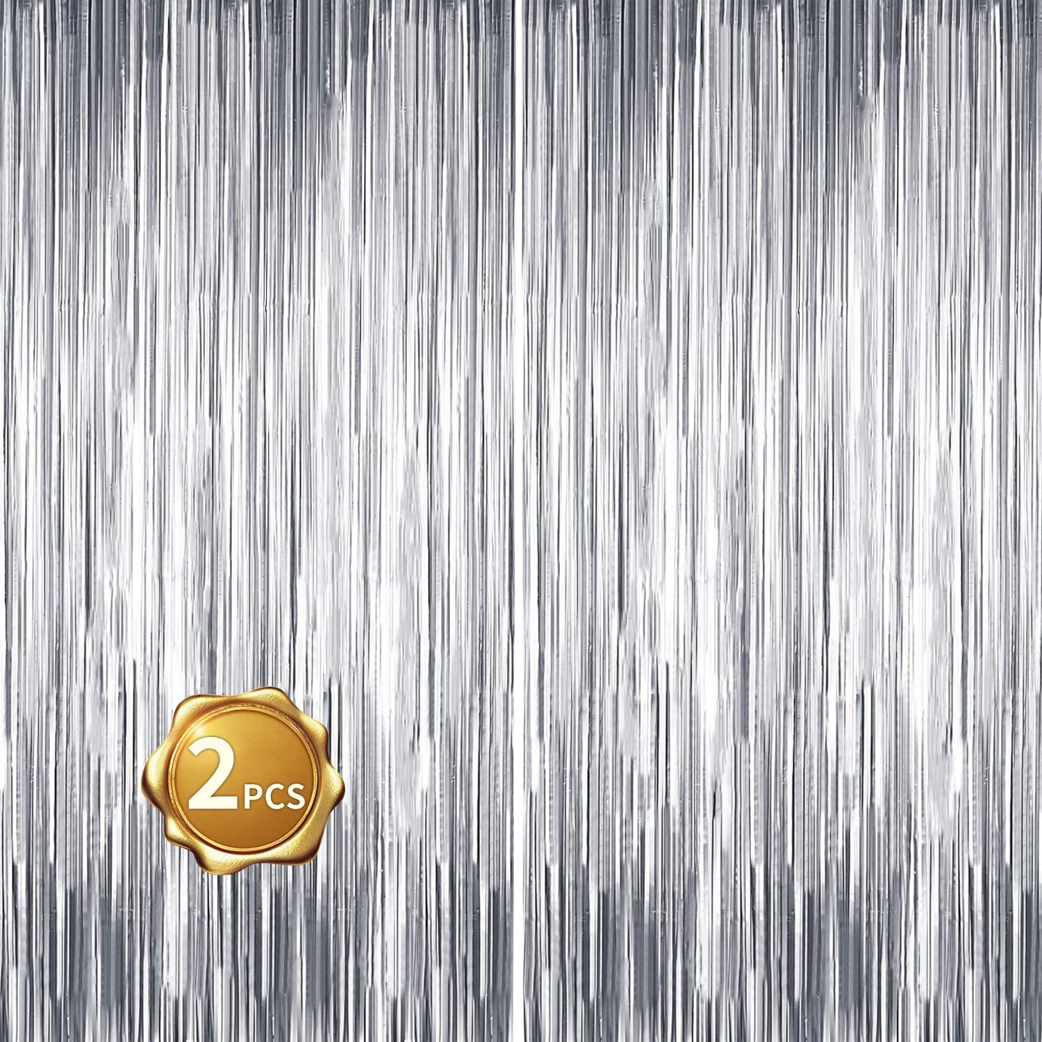2 Pack Foil Fringe Curtain,Silver Tinsel Metallic Curtains Photo Backdrop for Wedding Engagement Bridal Shower Birthday Bachelorette Party Stage Decor(3.28 ft x 6.56 ft)