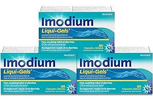 Imodium Liqui-Gels - Fast Relief of Diarrhea - Loperamide Hydrochloride, 2mg - Antidiarrheal, Pack of 3 (180 count Total)