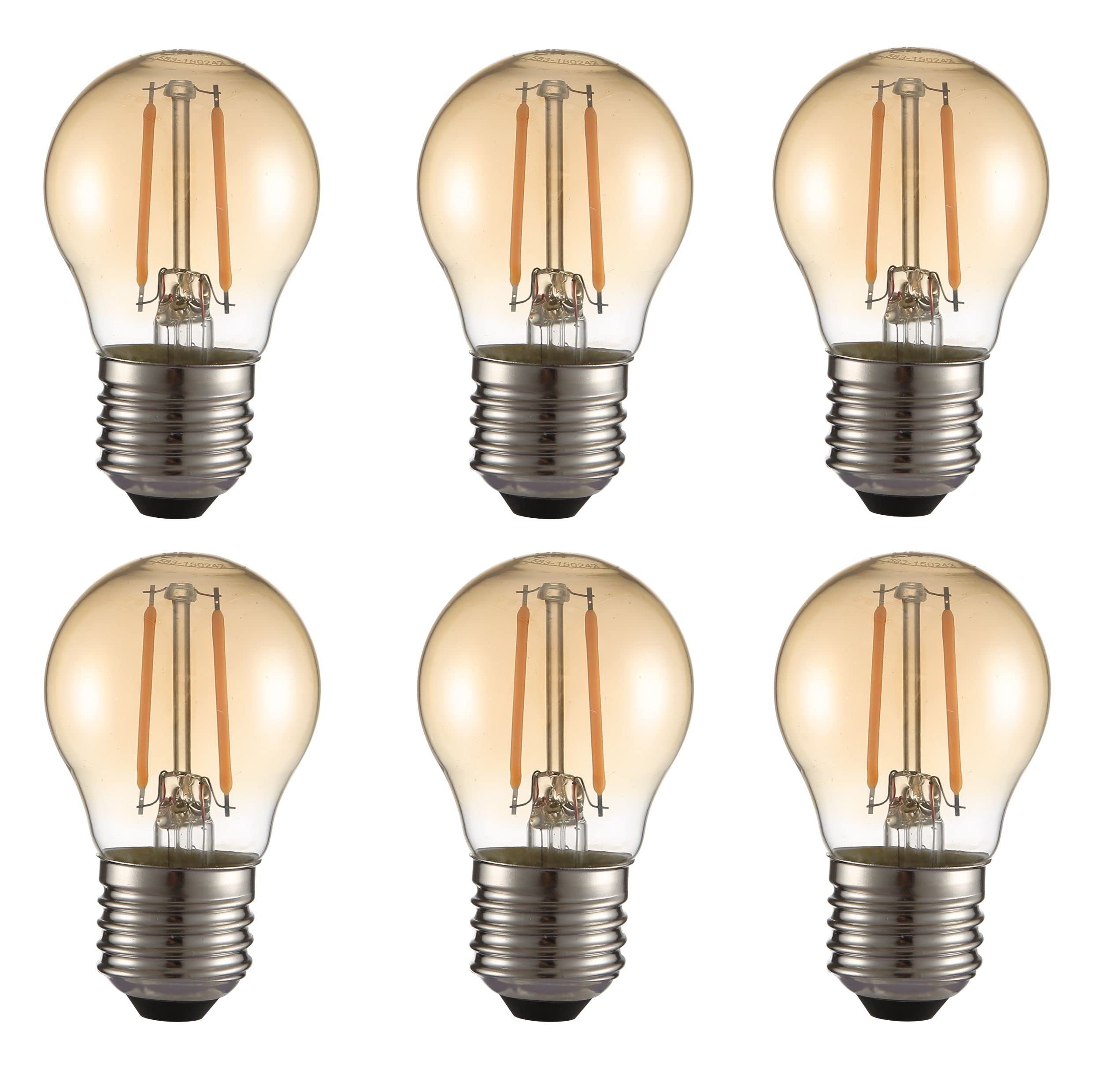 TEKLED G45 E27 LED Filament Bulb 2W, 2400K Warm White Amber Golf Ball, 22W Equivalent, Non-Dimmable Edison Screw Light Bulbs, 6 Pack