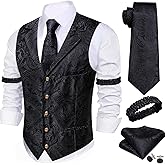 Barry.Wang Mens Silk Lapel/Shawl Collar Vest Tie Sleeve Holder Set Formal/Casual Paisley Vests Wedding Tuxedo Waistcoat