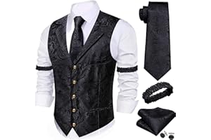Barry.Wang Mens Silk Lapel/Shawl Collar Vest Tie Sleeve Holder Set Formal/Casual Paisley Vests Wedding Tuxedo Waistcoat