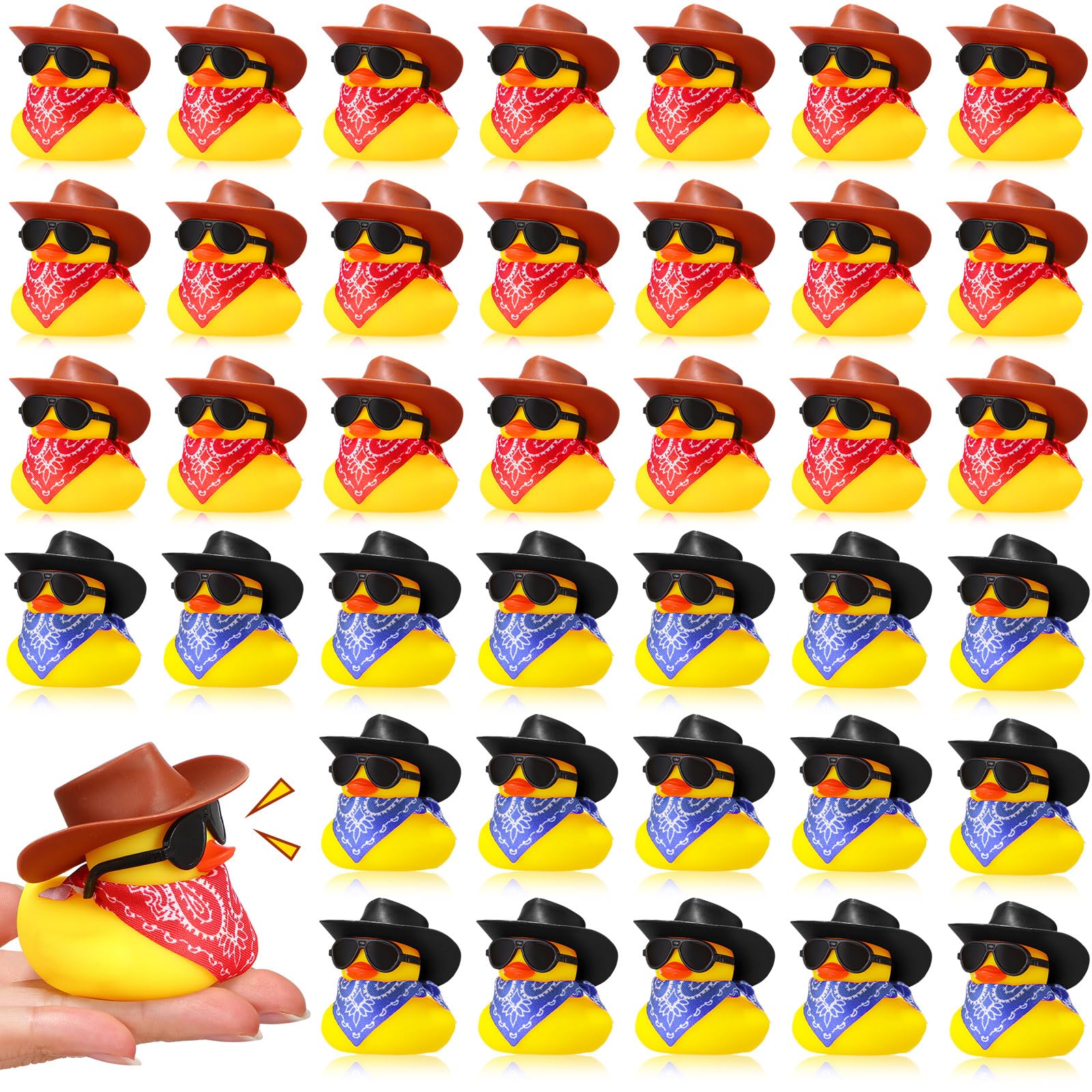Photo 1 of 48 Set Cowboy Rubber Duck Mini Yellow Duckies Bath Party Toy Tiny Ducks Bathtub Toy with Cowboy Hat Paisley Bandanas Sunglasses for Summer Baby Shower Birthday Swimming Party (Vintage Style)