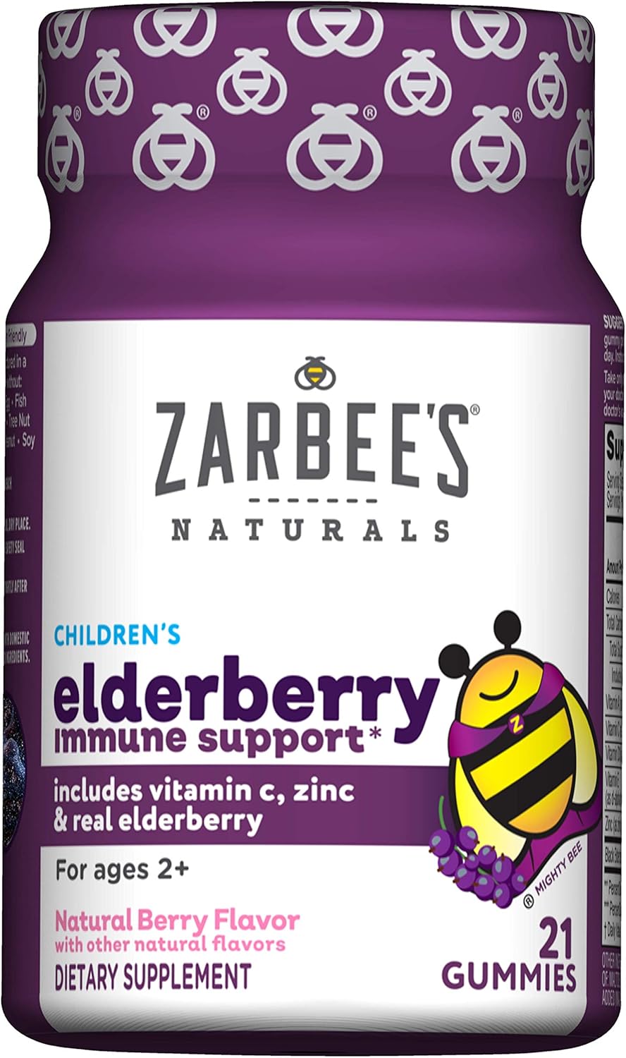 Amazon Com Zarbee S Naturals Children S Elderberry Immune Support Gummies With Vitamin C Zinc Natural Berry Flavor 21 Gummies Health Personal Care