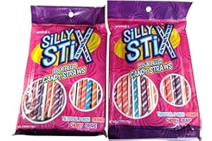 DM SWEETS Sour Filled Candy Straws - 5.5 oz of Sour Tropical Punch Orange Cherry Grape Powder Candy Straws