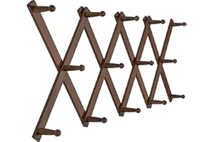 SKOLOO Hat Rack for Wall with 14 Hooks, Solid Wooden, Modern, Expandable Coat Rack Wall Mount for Coats, Hats, Bags, Baseball Caps, Walnut Color
