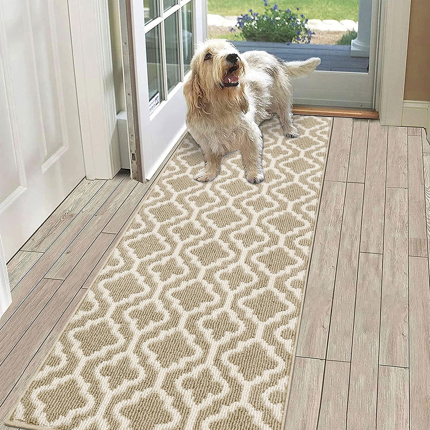 SHACOS Runner Rugs for Hallway Beige 60 x 180 cm Non Slip Hall Runner Narrow Rugs Washable Long Door Mats Indoor Carpet Runner for Kitchen Entryway Laundry Room