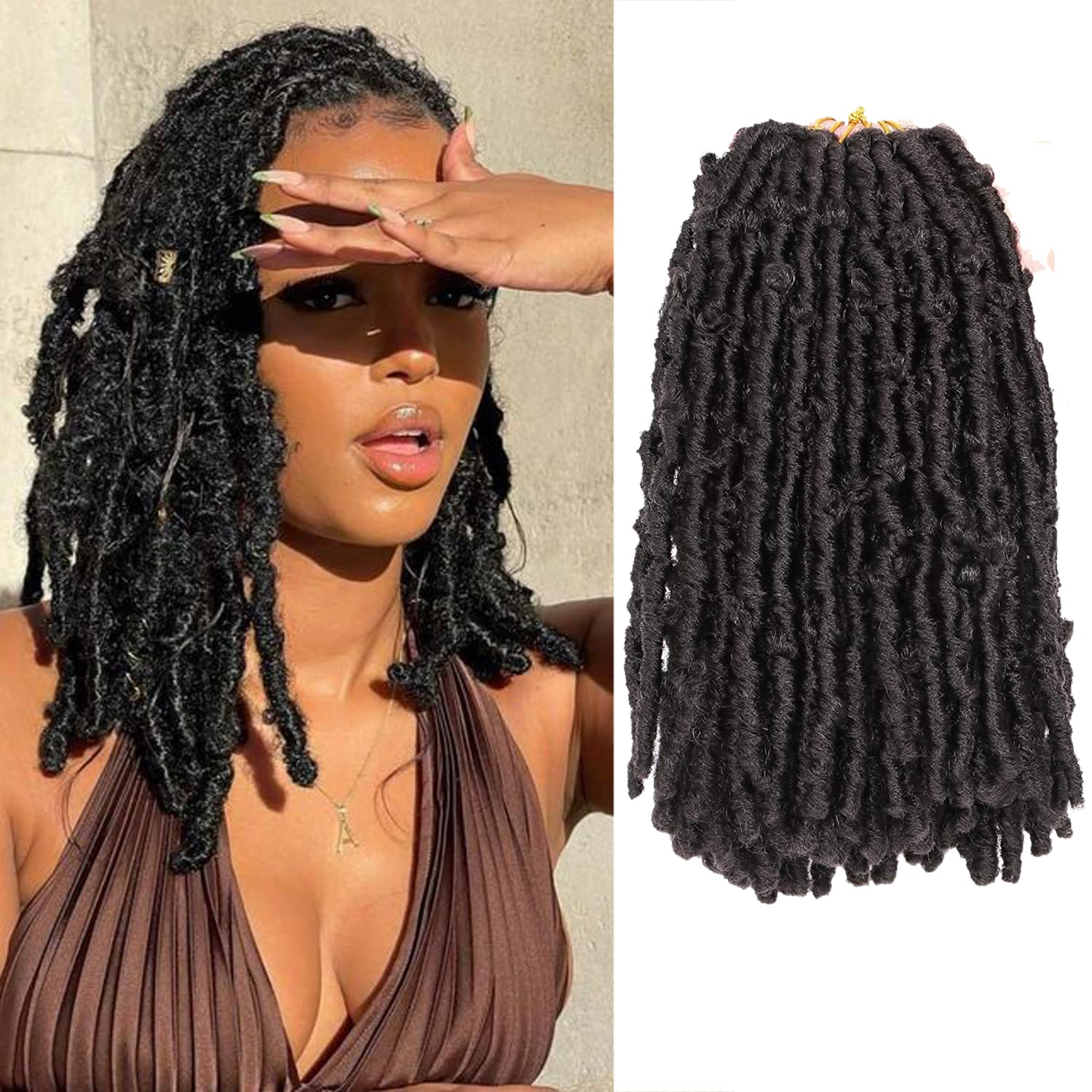 Butterfly Locs Crochet Hair 6 Packs Long Faux Locs Crochet Braids Pre looped Distressed Locs Soft Locs Crochet Dreadlocks Synthetic Hair Extensions (1B#, 12 Inch (Pack of 6)) โ image 1
