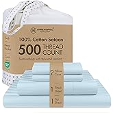 Threadmill 500 Thread Count King Size Damask Stripe, 4 Pc Luxury Cotton Bed Sheet Set, Breathable Light Blue Sheets with 16" Elasticized Deep Pocket, 2 Pillowcases & Free Tote Bag