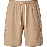 Blokehoway Men's Corduroy Shorts Casual Elastic Waist Drawstring Loose Fit Lightweight Beach Shorts with Multi Pockets