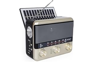 T.TAOMI Retro Portable Radio AM FM SW Shortwave Radio with Bluetooth Speaker,Battery Operated or AC,Solar,SUB Charging, TF Card,USB Playing Flashlight