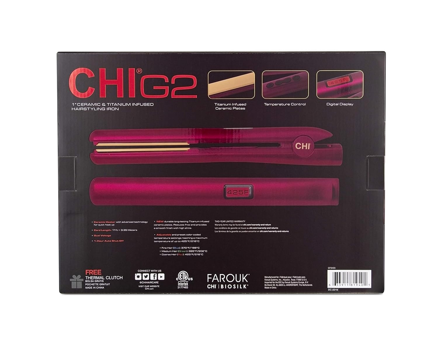 CHI PRO G2 Digital Titanium Infused Ceramic 1" Straightening Hairstyling Iron : Flattening Irons : Beauty