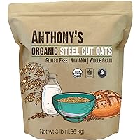 Anthony's Organic Steel Cut Oats, 3 lb, Gluten Free, Non GMO, Irish Oatmeal, Whole Grain