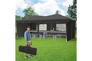 Yafylly Upgraded 10x20 Pop Up Canopy, Waterproof Heavy Duty 10x20 Canopy with Sidewalls and Sand Bags, Sun-Resistant Black Foldable Event Tent with Carry Bag for Wedding, Party, Backyard