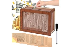 DAIOAI Cash Money Saving Box, Wooden Money Box with Money Target and Numbers, Portable Savings Challenges Money Box with Counter, Cash Saver Box with Marker Pen, Storage Case Money Saving Box(10000 USD)