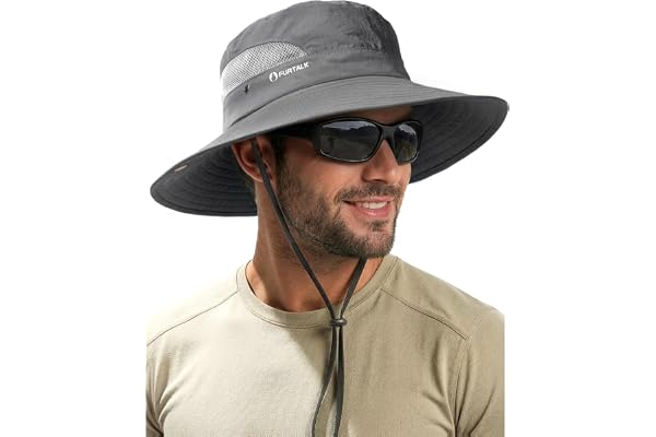 FURTALK Mens Bucket Sun Hat UPF Protection Wide Brim Breathable Fishing Hat | Quick-Dry, Ventilation Mesh, Soft Sweatband, Su