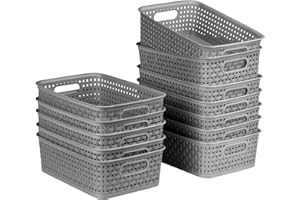 FUCDTEFC 12 Pack Plastic Storage Baskets, Small Baskets for Organizing, Plastic Storage Bins Wicker Pantry Organizer Bins Household Toys for Laundry Room, Bedrooms, Kitchens, Cabinets, Countertops