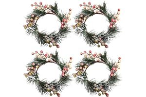 ChezMax Candle Rings Berry Tea Light Ring Small Candle Wreaths Berry Candle Holder Table Decoration for Christmas Valentine's Day Thanksgiving Day Dinner Party Wedding Diameter 4" 4 PCS