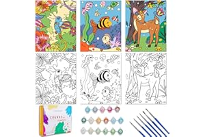 VOLMOP 3 Pack Paint by Numbers for Kids Ages 8-12, 10*8"Color by Number for Kids Framed Canvas with 17 Acrylic Paint Pots and 6 Brushes, Kids'paint by number, Arts and Crafts Art Supplies for Kids 9-12