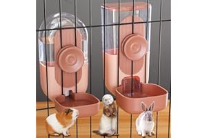 Kenond 35oz Hanging Automatic Pet Food Water Dispenser, Auto Gravity Pet Feeder and Waterer Set, Cage Cat Food Bowl Dog Feeding Station for Puppy and Kitten Rabbit Chinchilla Hedgehog Ferret (Pink)